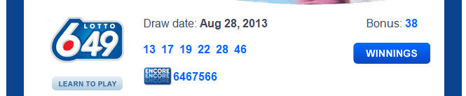 Winning Numbers > Draw Date 2013-08-28
